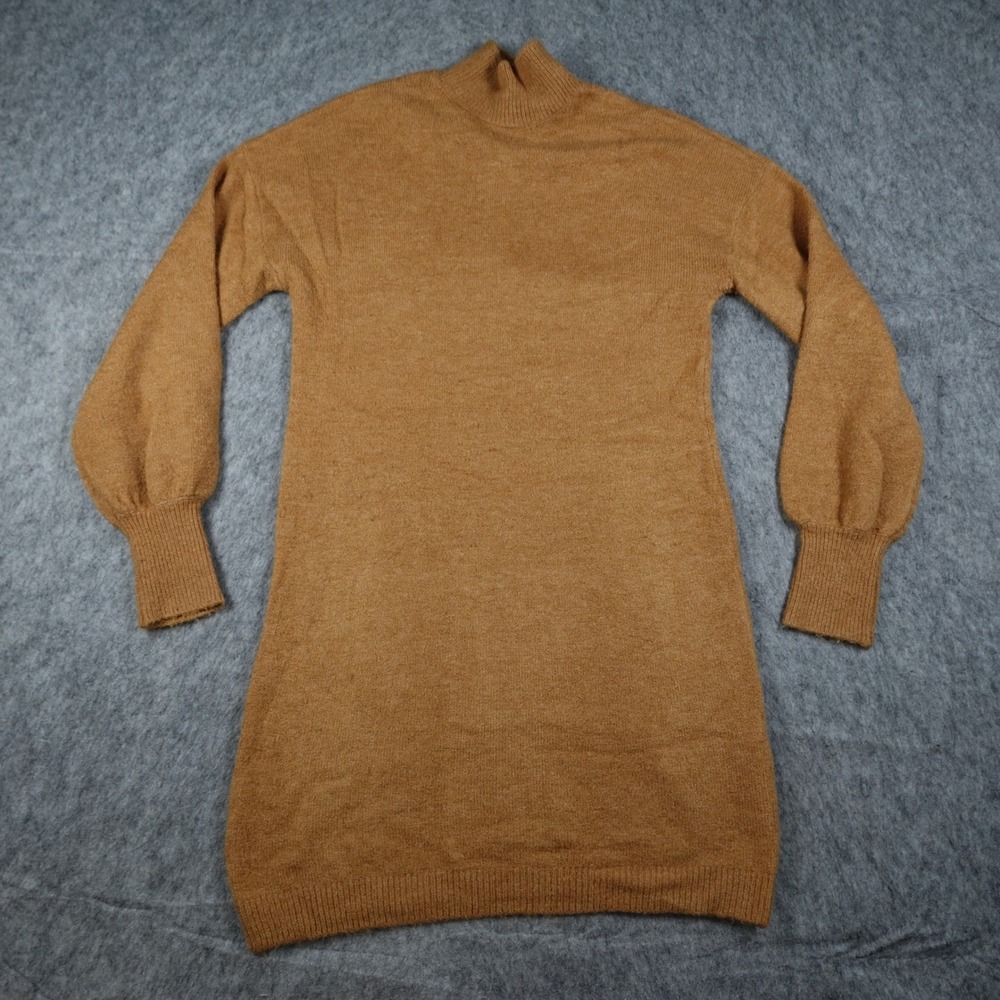 Vero Moda Dress Women Medium Brown Sweater Mock Neck Long Sleeve Knit Mini